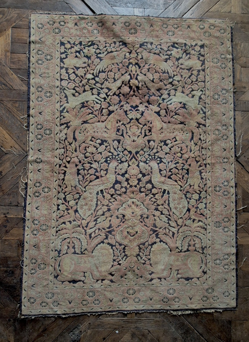 tapis de prière qajar à décors animalier