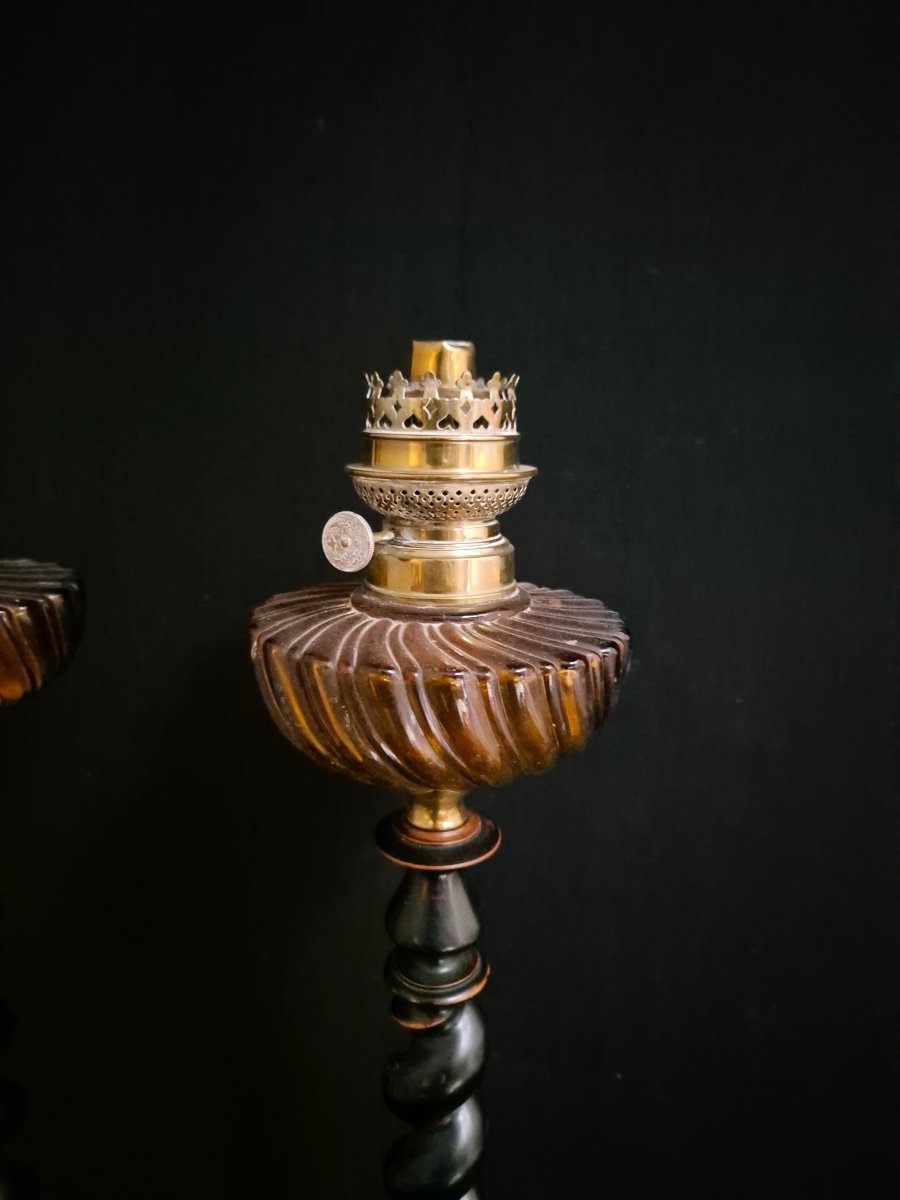 ​Paire de Lampes à Pétrole Fin XIXe 65 cm-photo-4