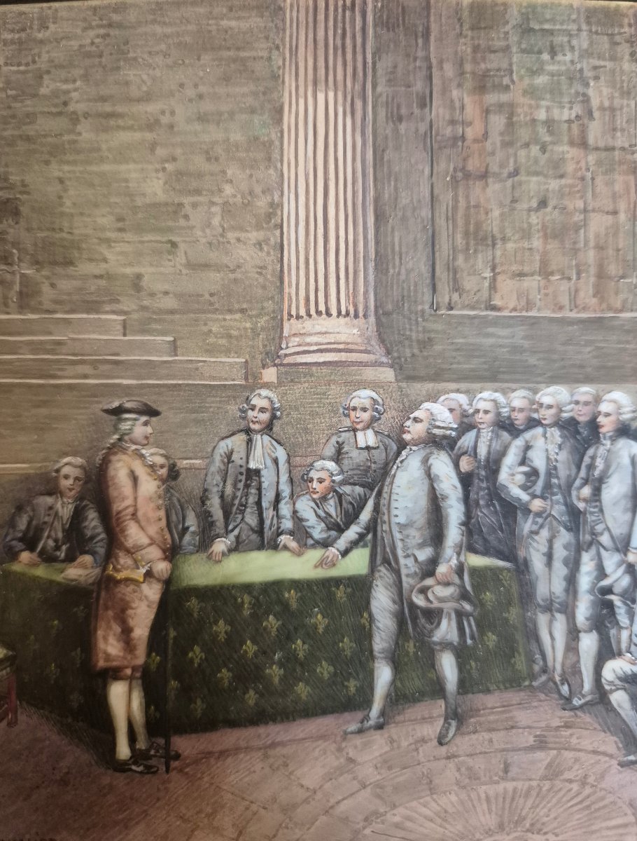​J. CHEVALIER (XIXe)  miniature Scène d'Assemblée sous l'Ancien Régime-photo-3
