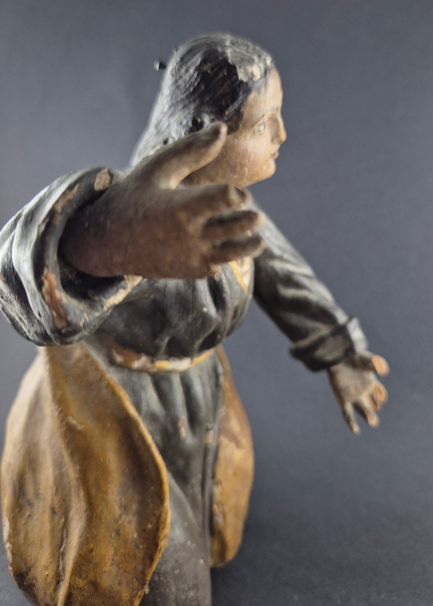 Little Saint In Prayer — Polychrome Wood, 18th Century-photo-3