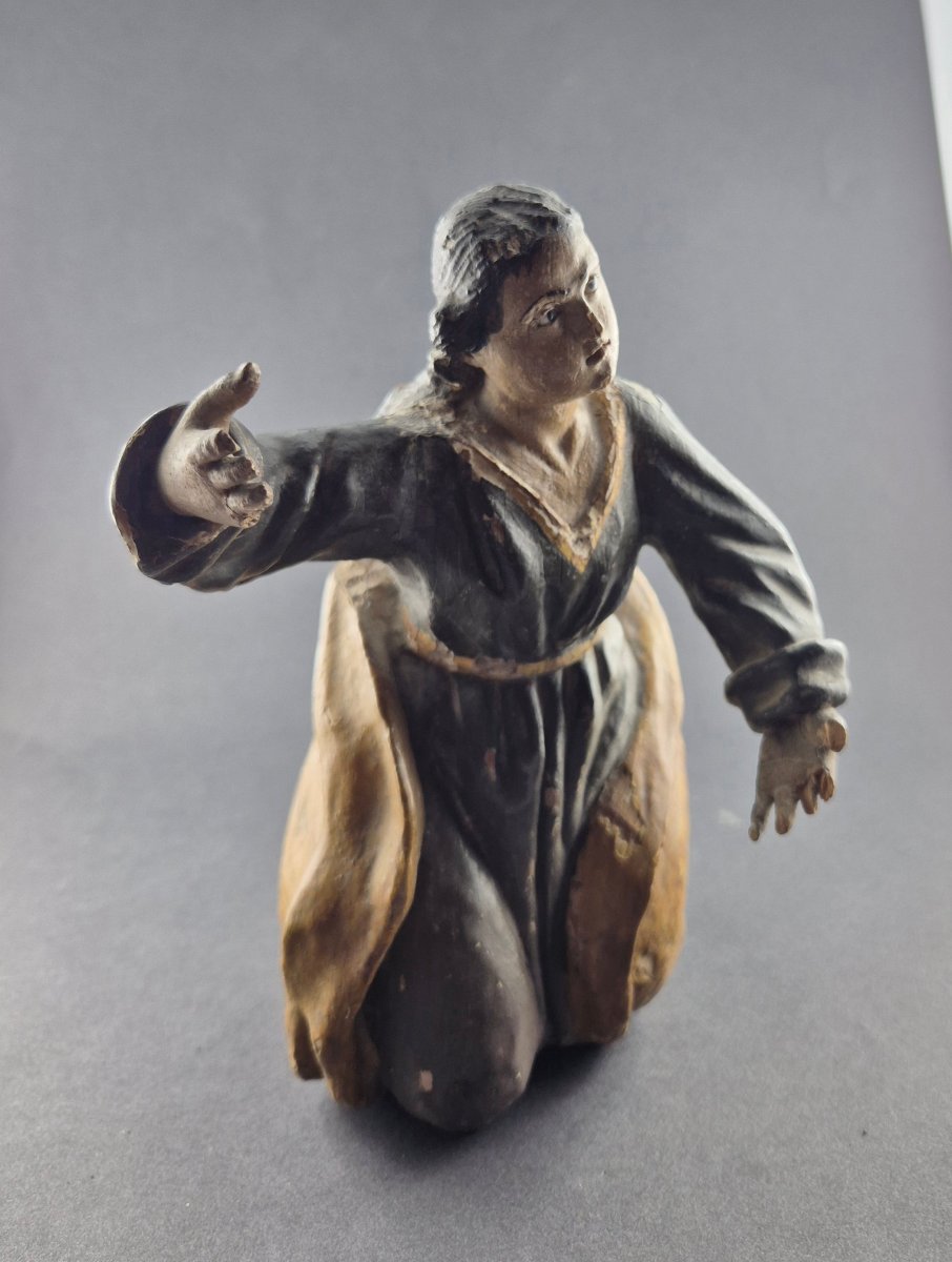 Little Saint In Prayer — Polychrome Wood, 18th Century-photo-4