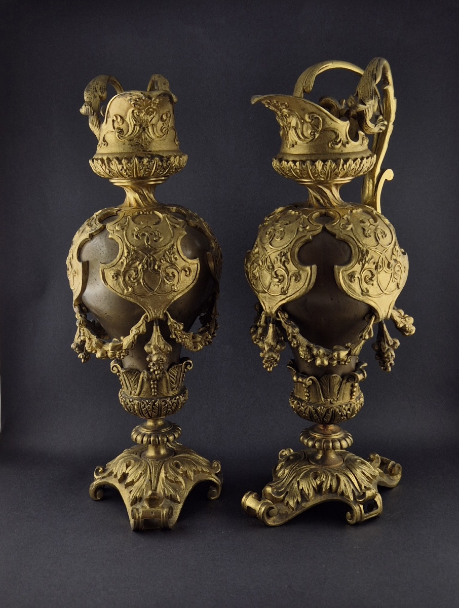 Pair Of Neo-renaissance-style Bronze Water Jugs 