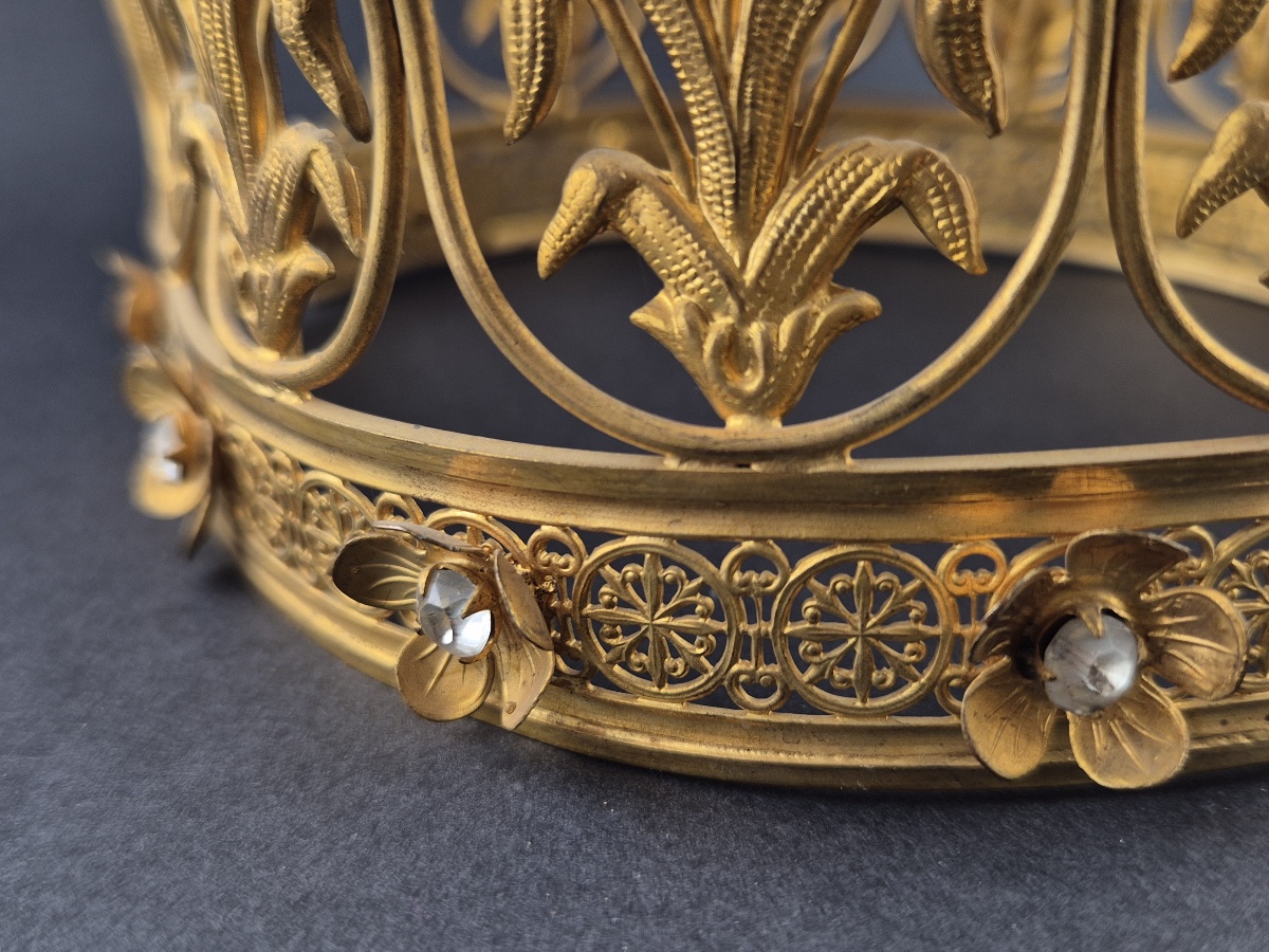 Grande Couronne de Vierge en laiton doré et strass – Époque Napoléon III-photo-2