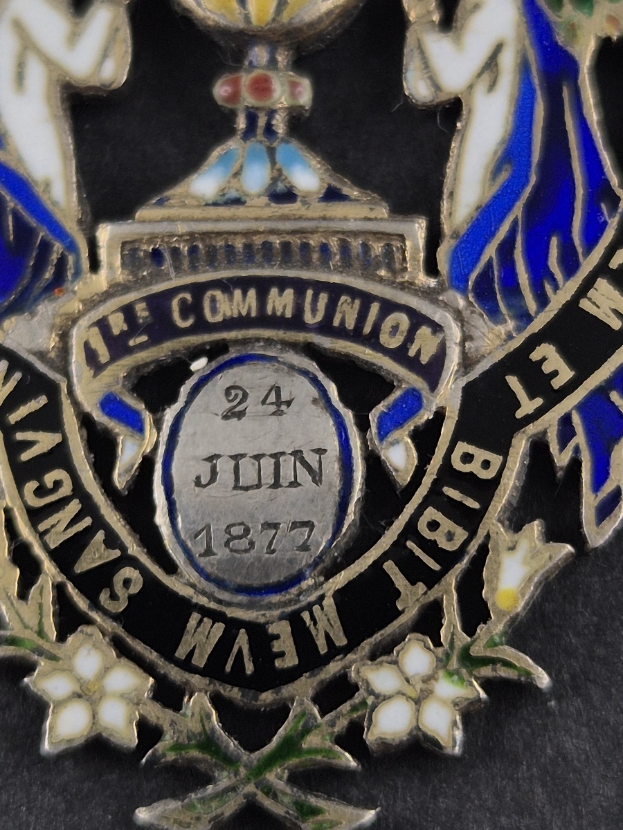 Communion And Baptism Medal, Enamel, 1877, By M. Gueyton-photo-3