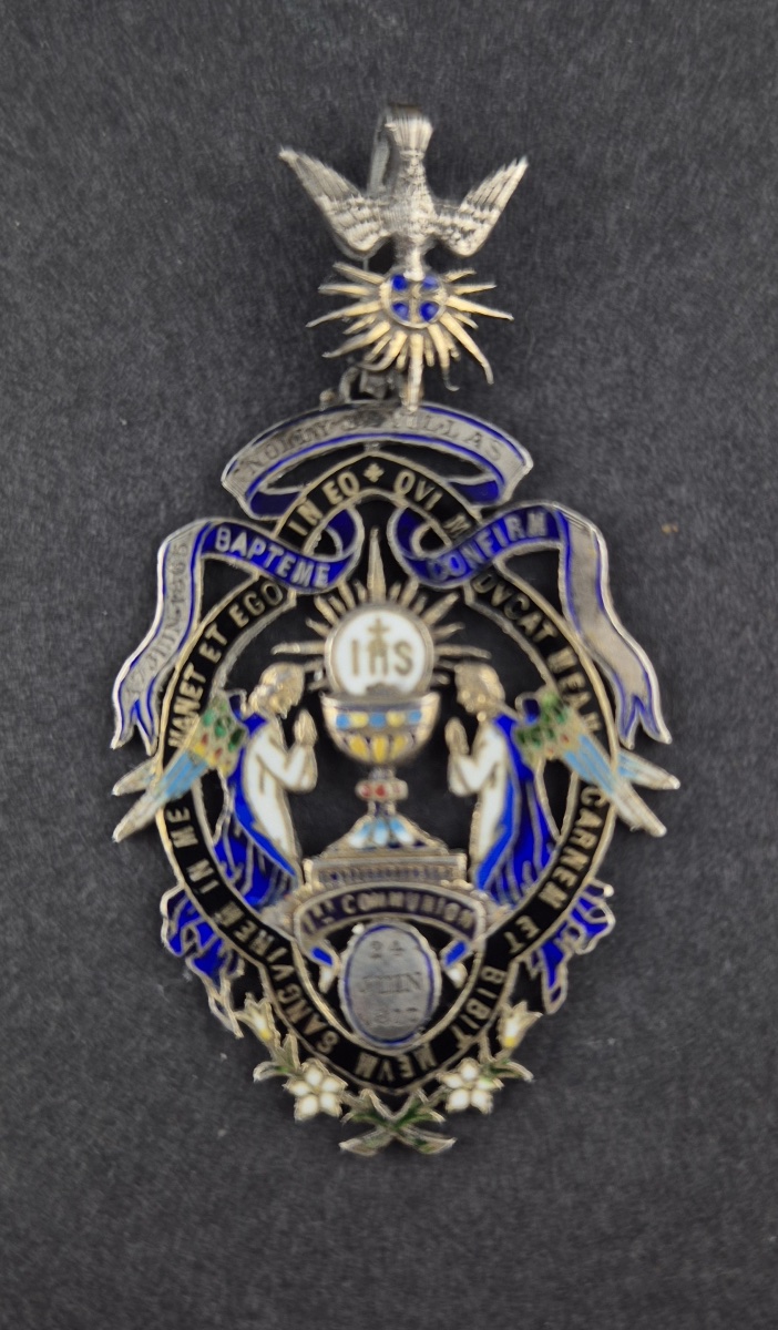 Communion And Baptism Medal, Enamel, 1877, By M. Gueyton