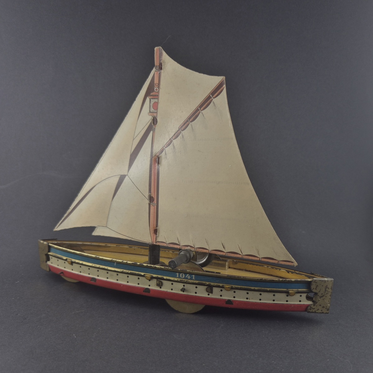 Hess Mechanical Sailboat Made Of Lithographed Sheet Metal-photo-2
