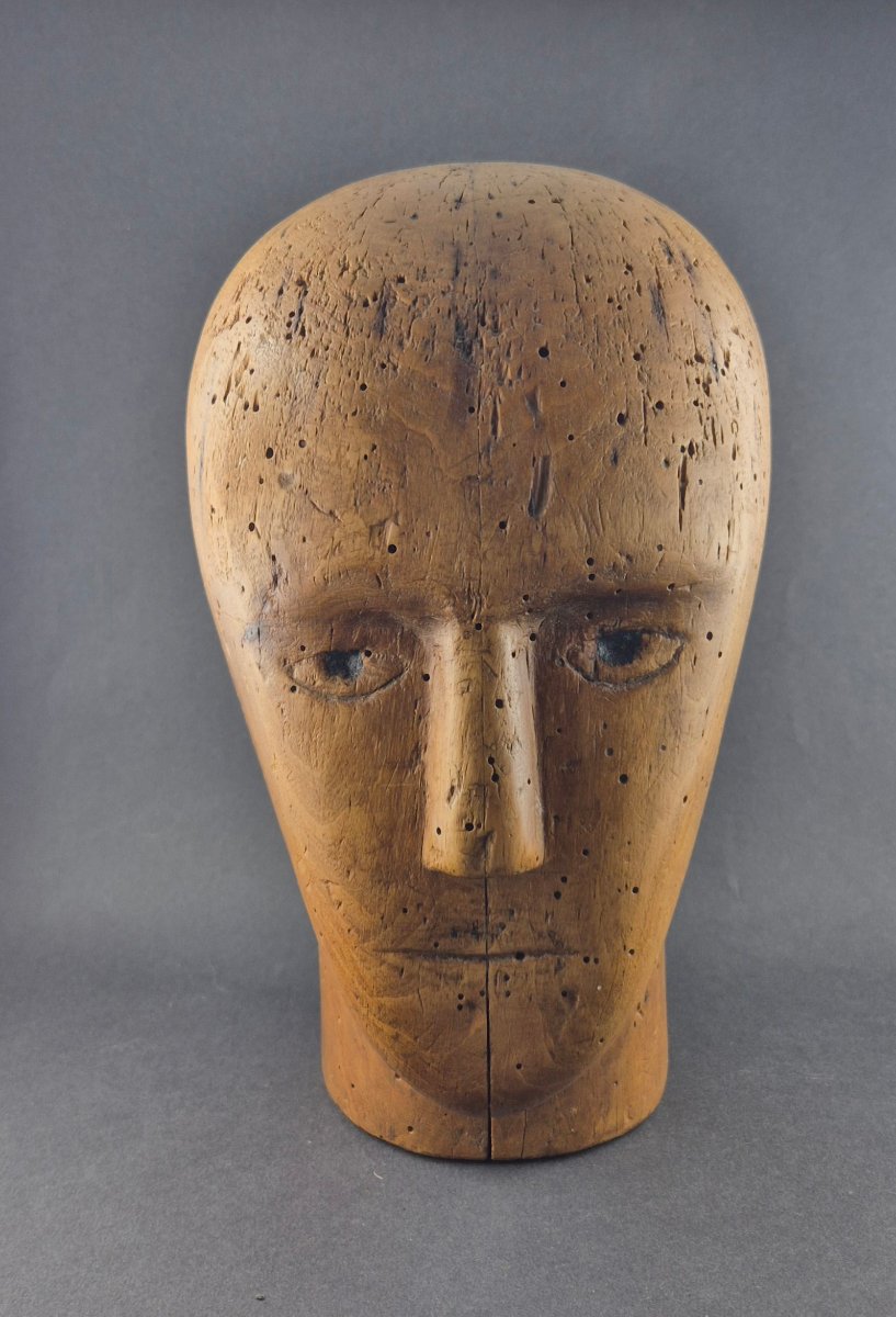 ​carved Wooden Marotte Mannequin Head, 19th Century-photo-2