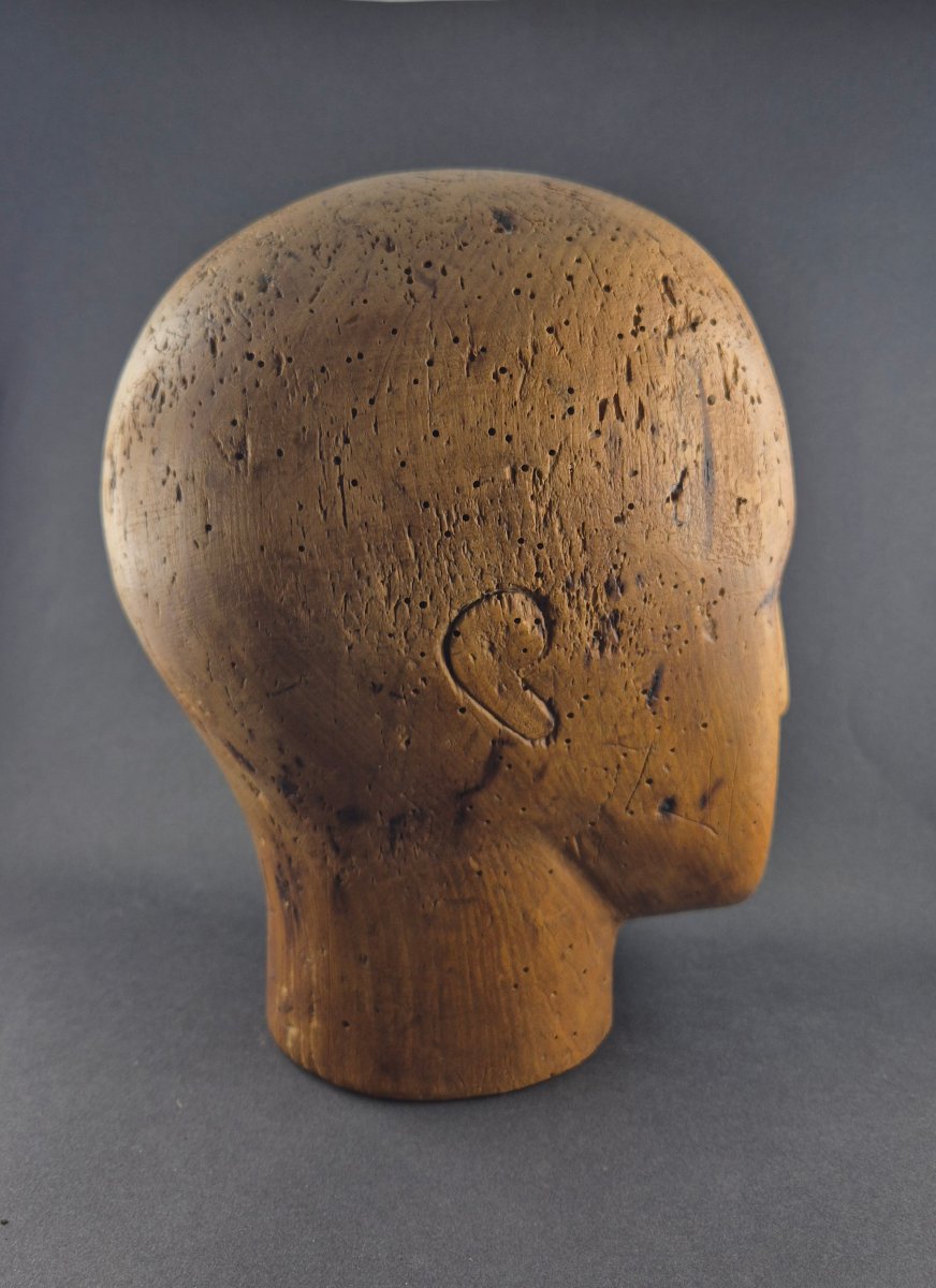 ​carved Wooden Marotte Mannequin Head, 19th Century-photo-3