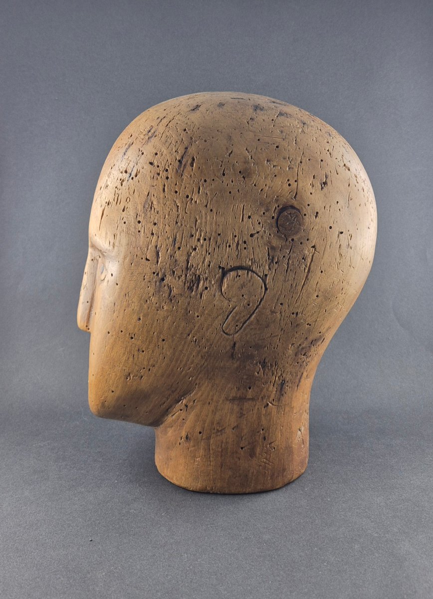 ​carved Wooden Marotte Mannequin Head, 19th Century-photo-4