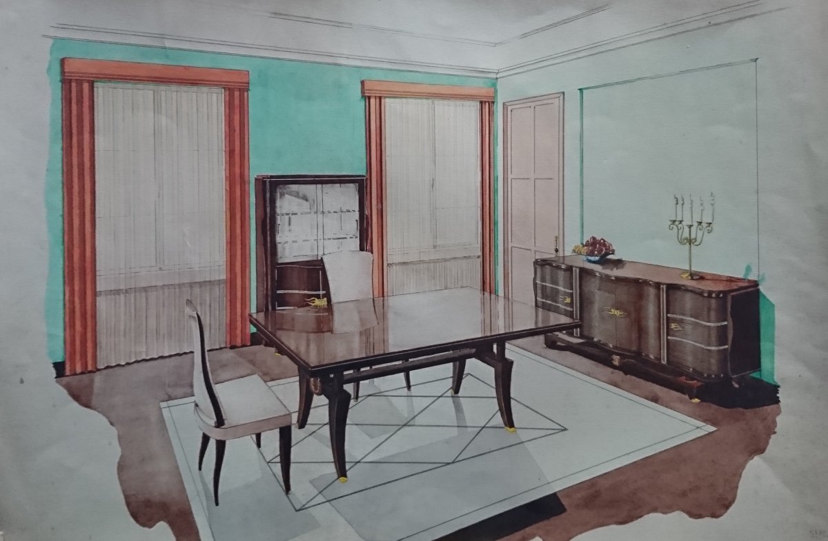 Projet d'Intérieur ,dessins Aquarellés 1930-photo-3