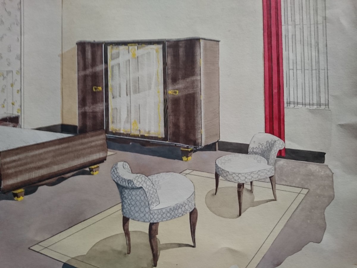 Projet d'Intérieur ,dessins Aquarellés 1930-photo-1