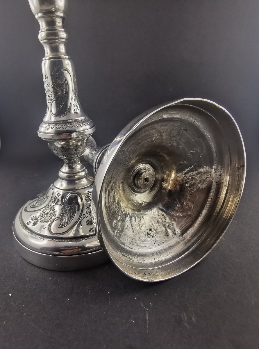 Pair Of Nineteenth Silver Metal Candlesticks-photo-4