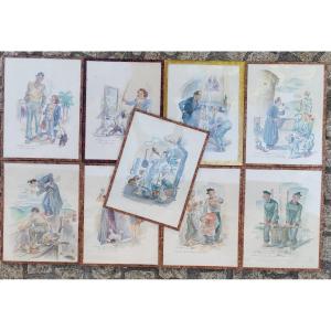 Suite Of 9 Humorous Watercolors From F Hofmann To Lamothe 43