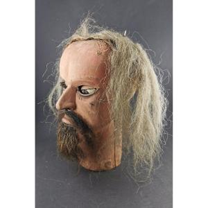 Articulated Puppet Head Wood And Horsehair