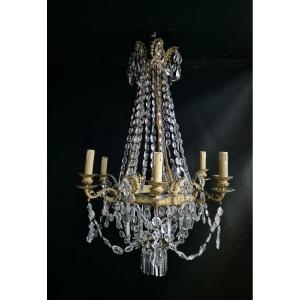 Louis XVI Style Bronze And Crystal Chandelier