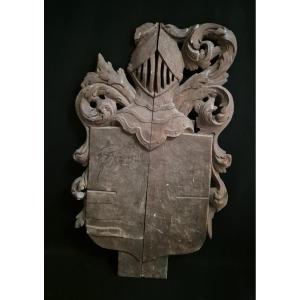 Blason héraldique en bois sculpté XVIIe