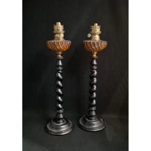 pair Of Late 19th-century Kerosene Lamps, 65 Cm