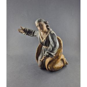 Little Saint In Prayer — Polychrome Wood, 18th Century