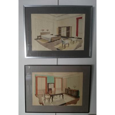 Interior Project, Watercolor Drawings 1930
