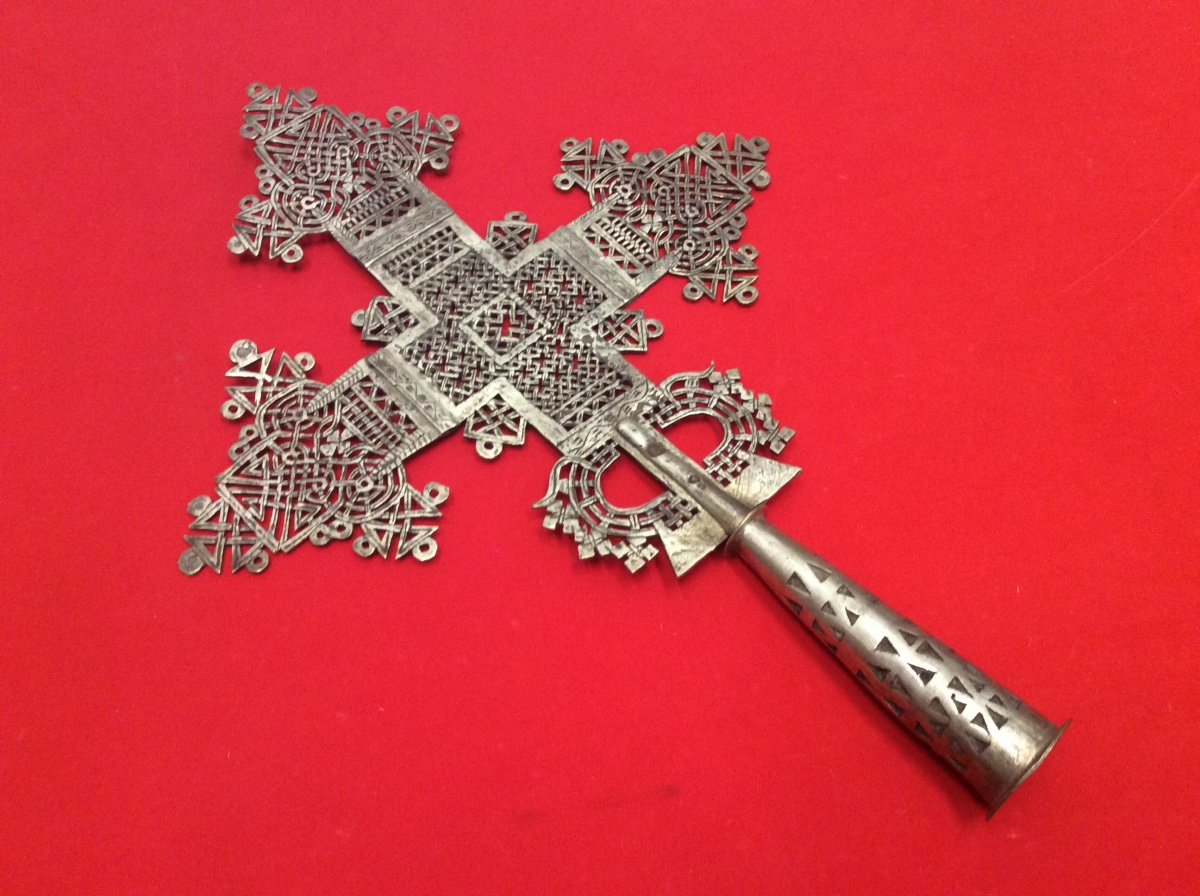 Importante Croix De Procession Copte éthiopienne 