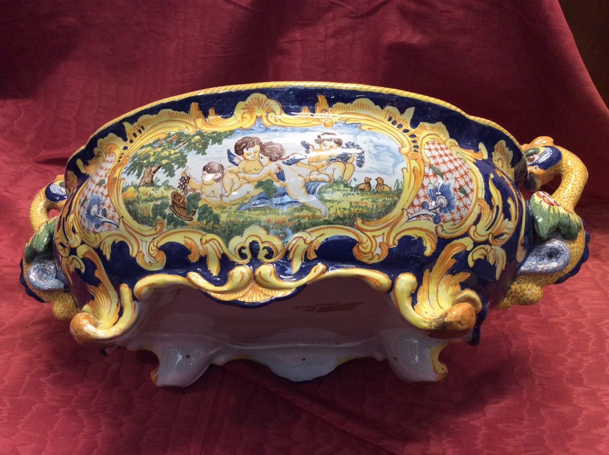 Large Polychrome Earthenware Planter From Nevers-photo-2