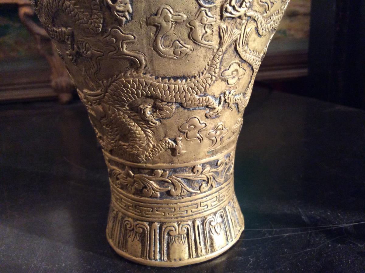 Vase De Forme Meiping En Bronze Doré -photo-4