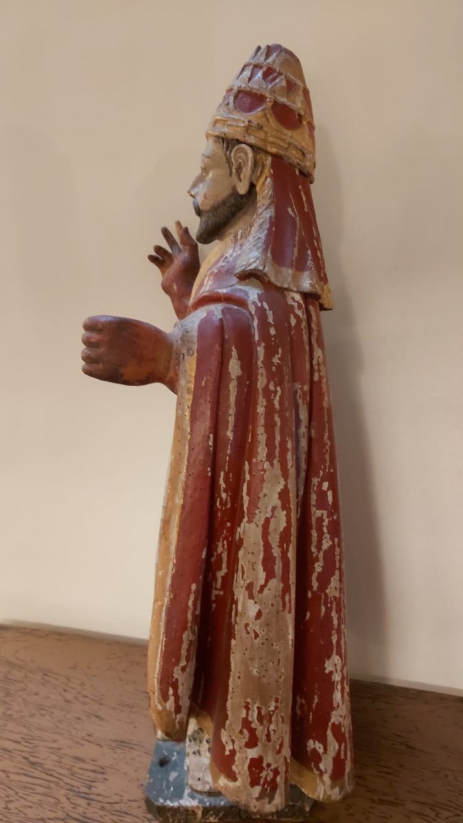 Statue De Pape En Bois Polychrome -photo-1