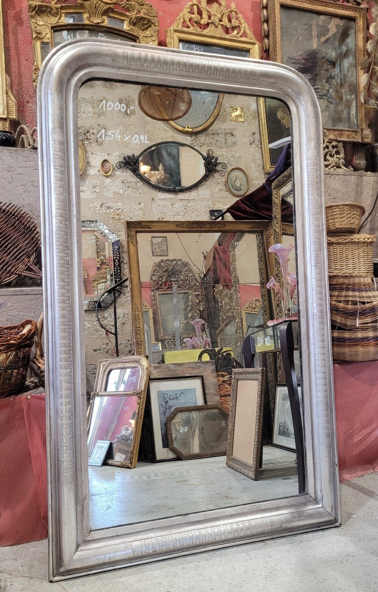 Grand Miroir Louis Philippe A La Feuille d'Argent, Glace Au Mercure 