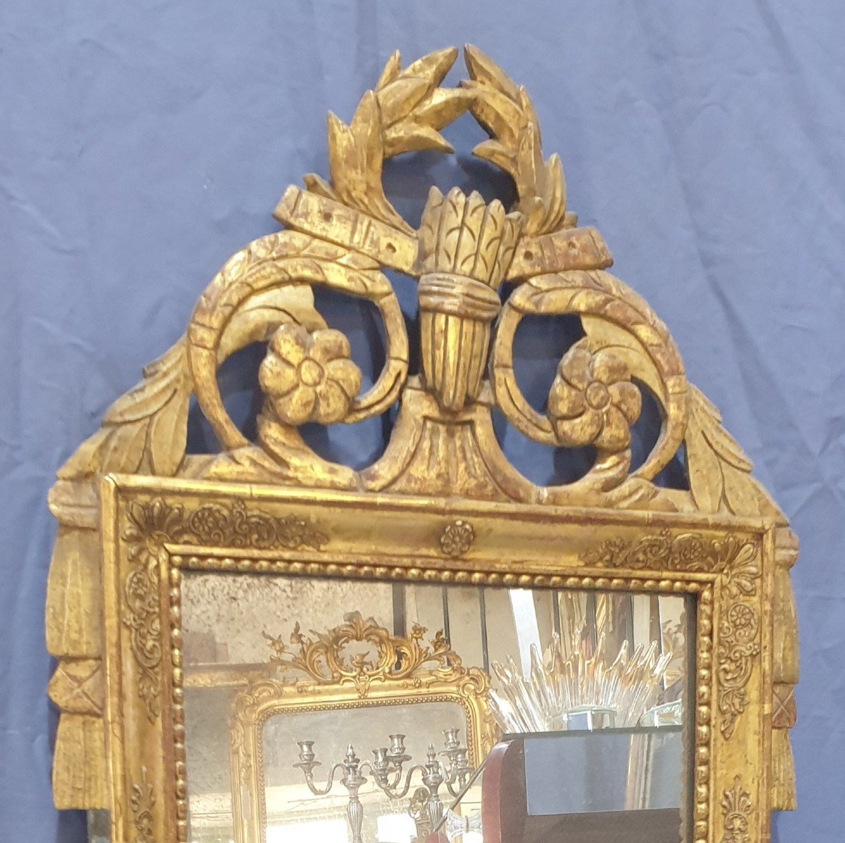 Miroir Louis XVI En Bois Doré-photo-3