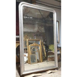 Très Grand Miroir Louis Philippe Argenté A La Feuille