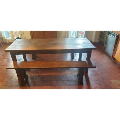 Table de ferme , bancs, chêne  longueur 218 cm