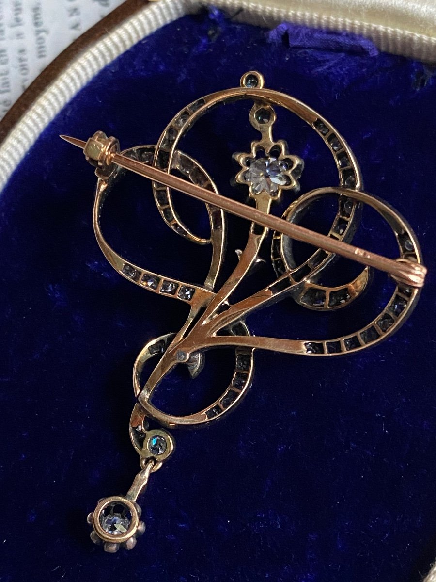 Very Beautiful Old Brooch In Gold, Silver, Diamonds-photo-1