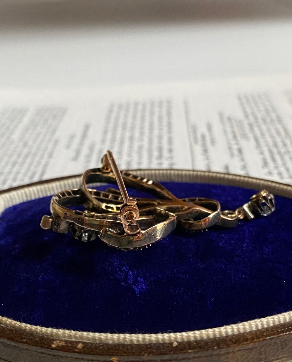 Very Beautiful Old Brooch In Gold, Silver, Diamonds-photo-3