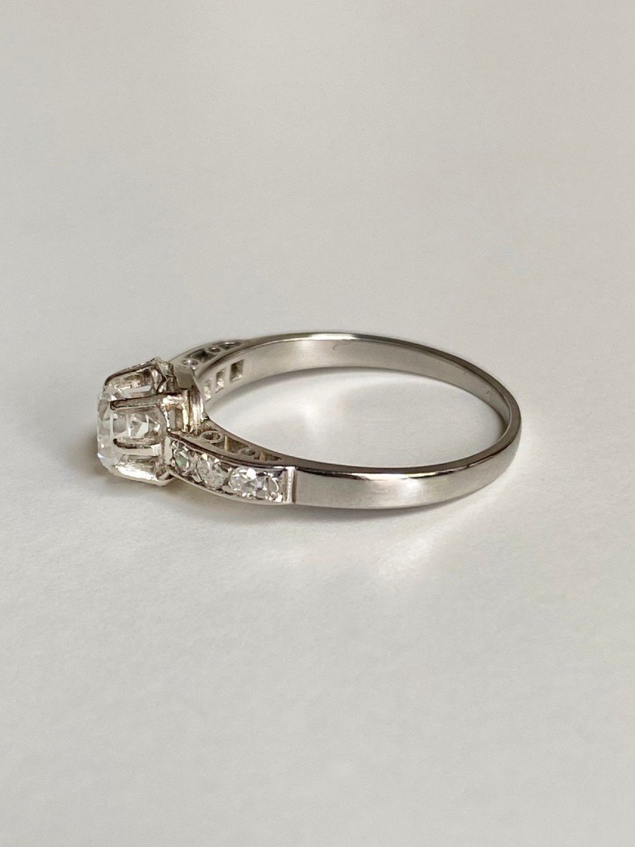 Bague Solitaire Art Déco En Platine Et Diamants -photo-3