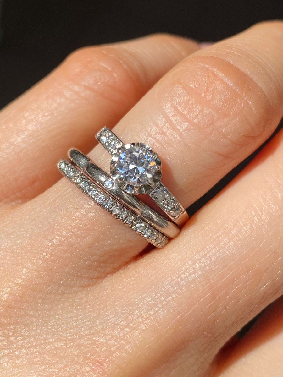 Bague Solitaire Art Déco En Platine Et Diamants -photo-1