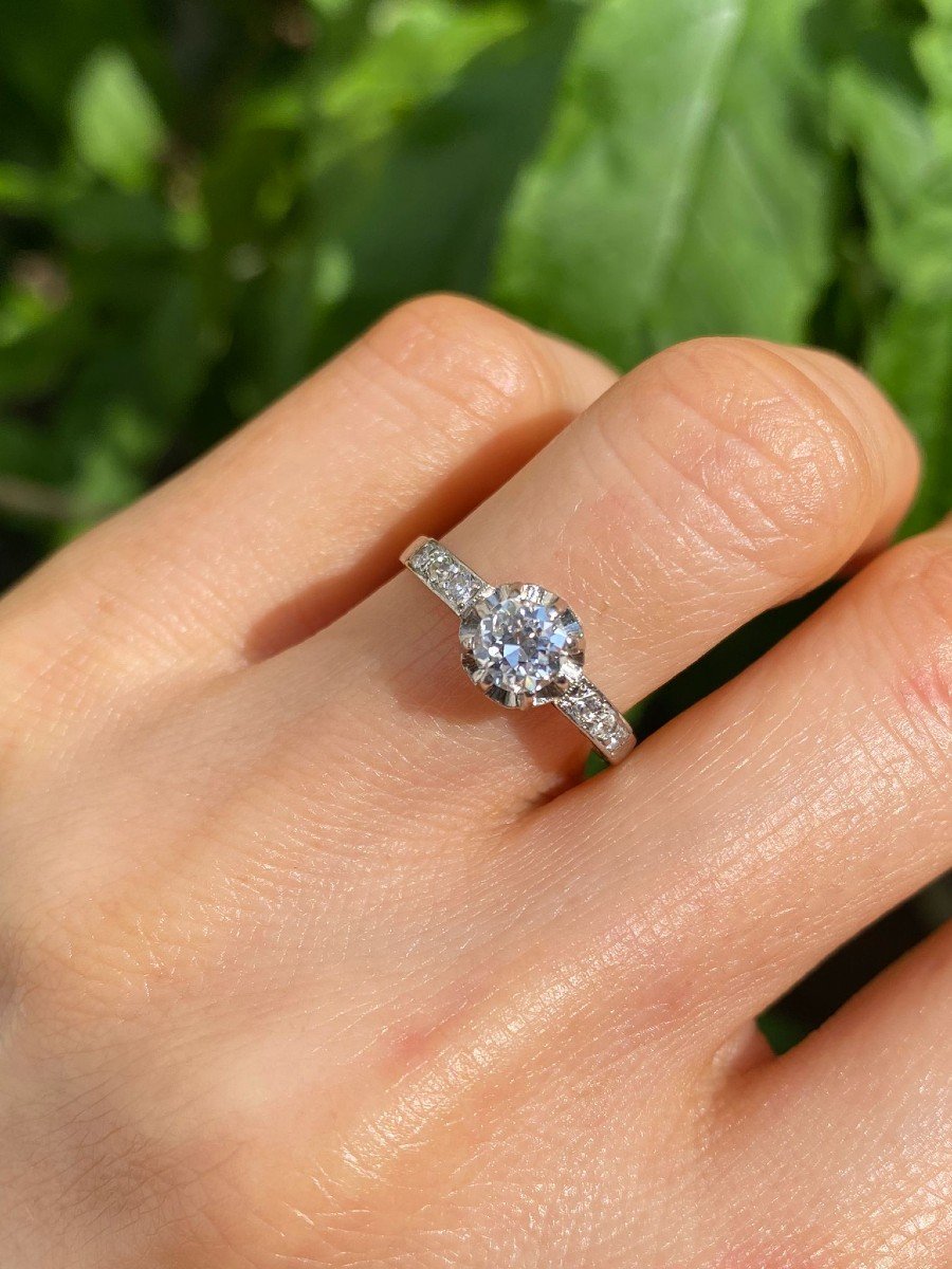 Bague Solitaire Art Déco En Platine Et Diamants -photo-7