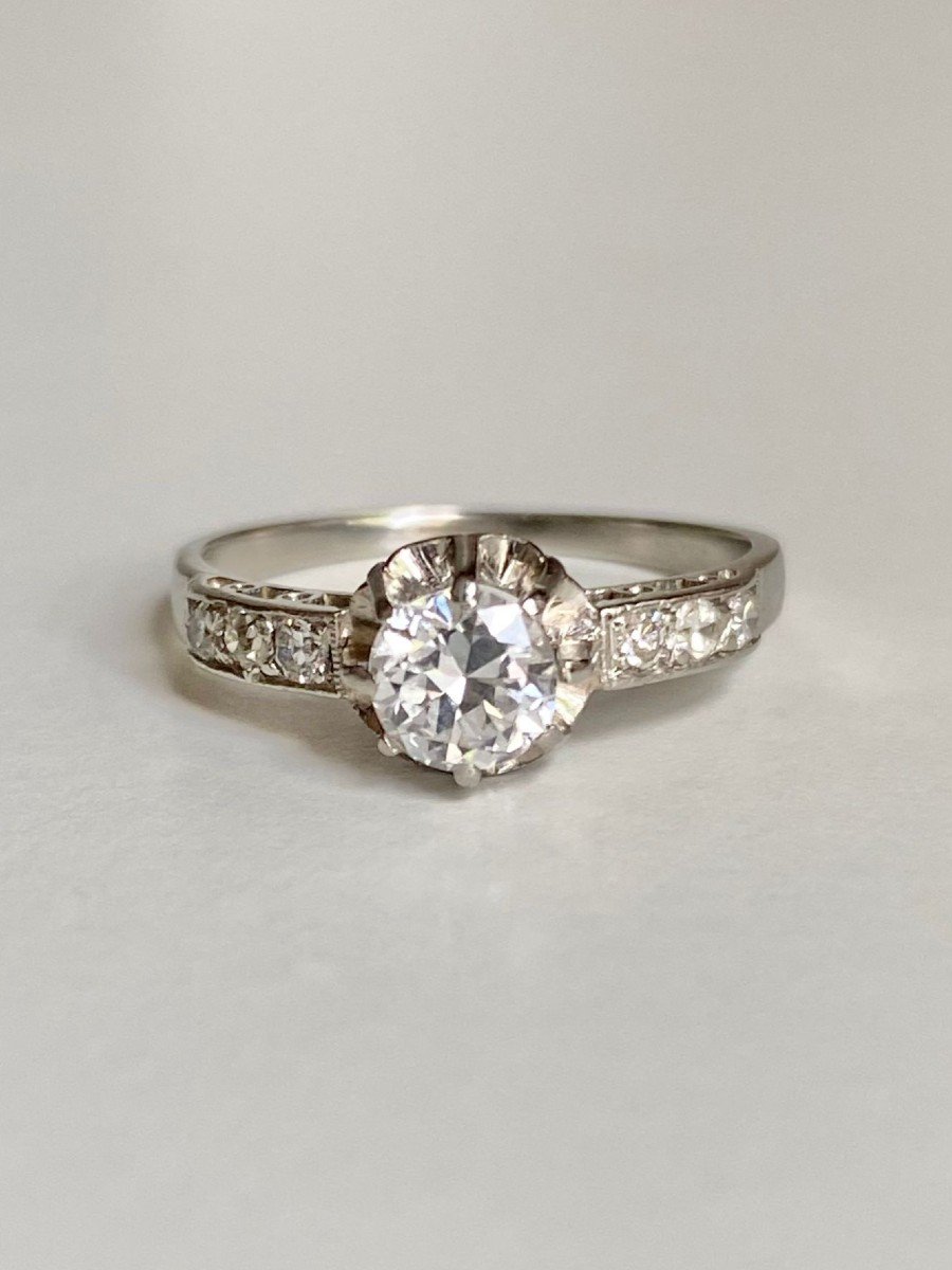 Bague Solitaire Art Déco En Platine Et Diamants 