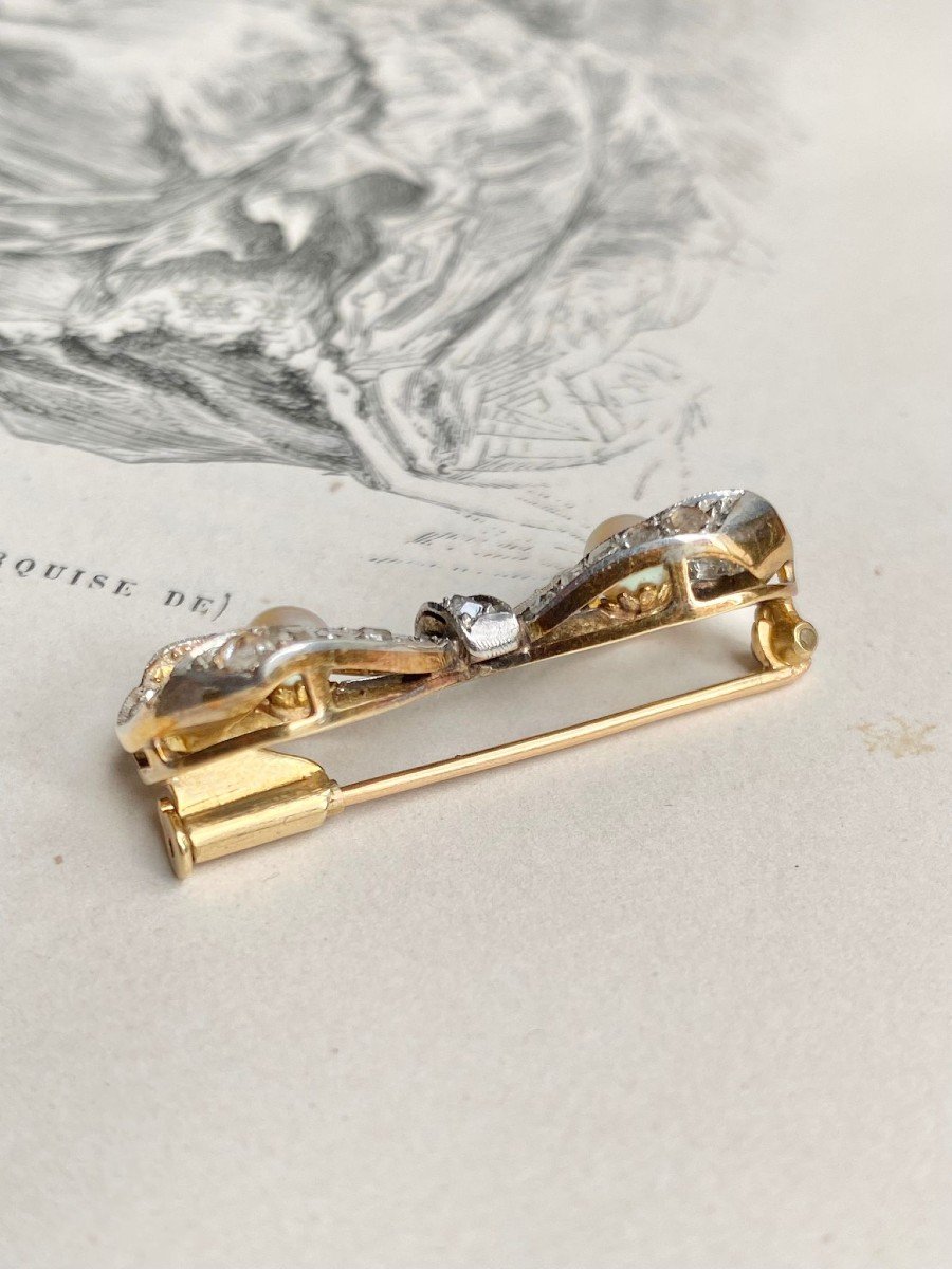 Belle Epoque Brooch In The Shape Of A Knot, Made Of 18k Gold And Platinum-photo-3