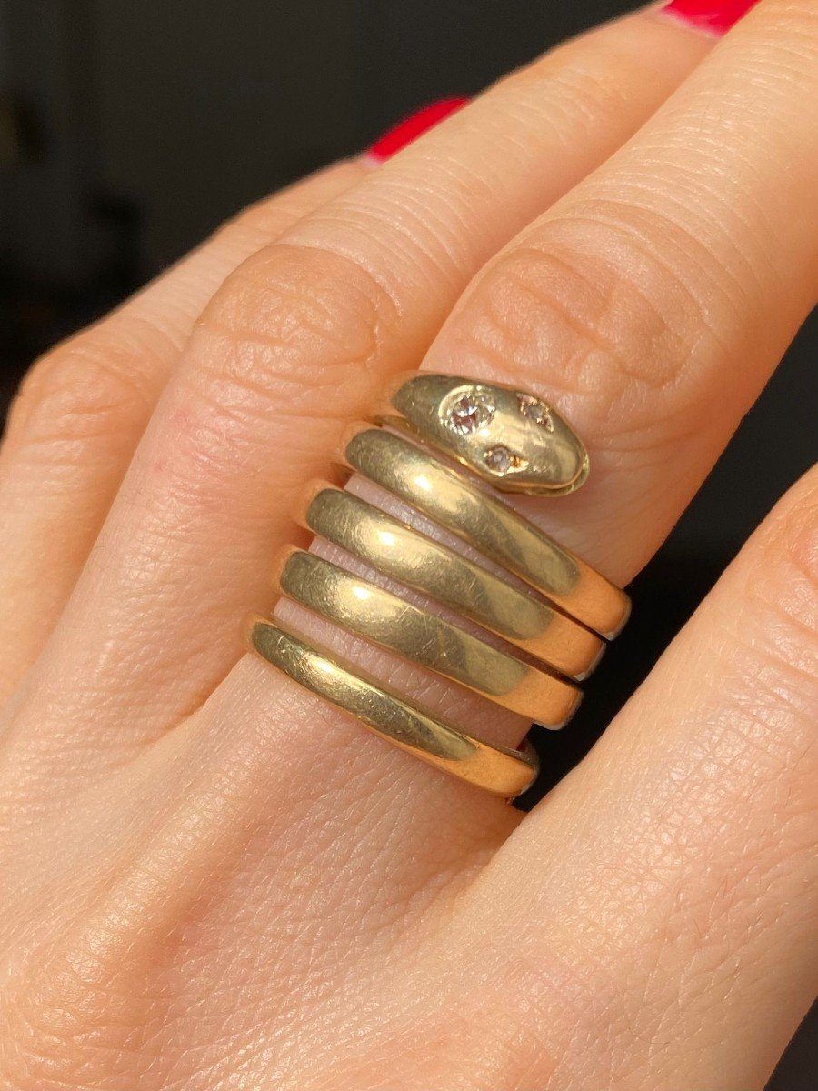 Important Ring Snake Body In 18k Yellow Gold-photo-6