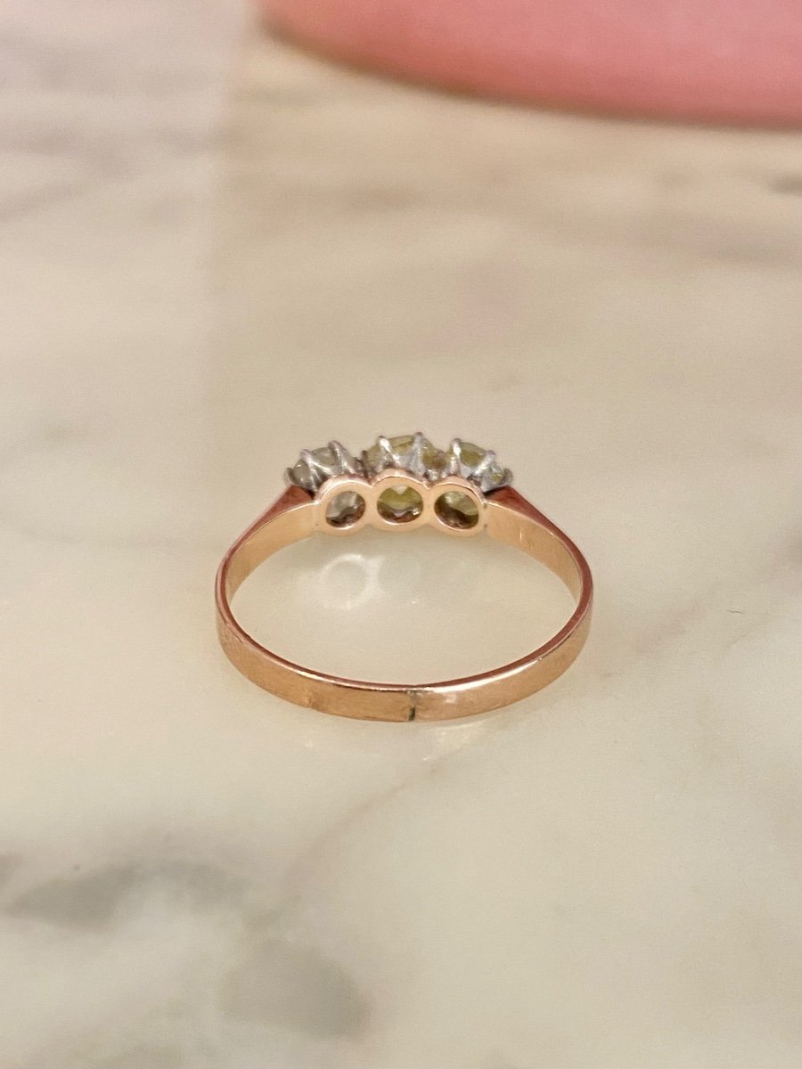 18k Rose Gold And Silver Ring Set With 3 Rose Cut Diamonds-photo-2