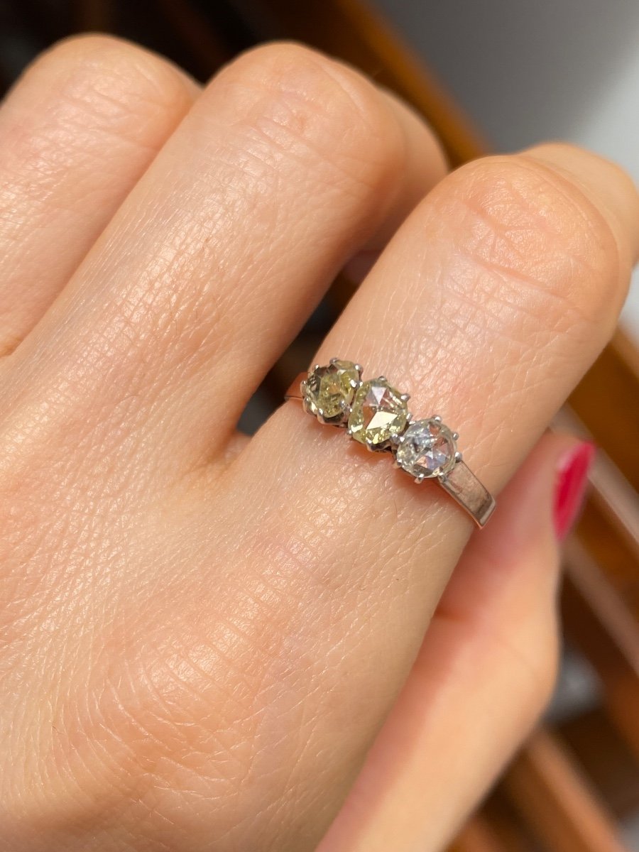 18k Rose Gold And Silver Ring Set With 3 Rose Cut Diamonds-photo-3