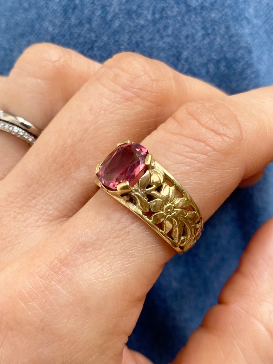 Art Nouveau Ring In 18k Yellow Gold Set With A Pink Tourmaline-photo-5