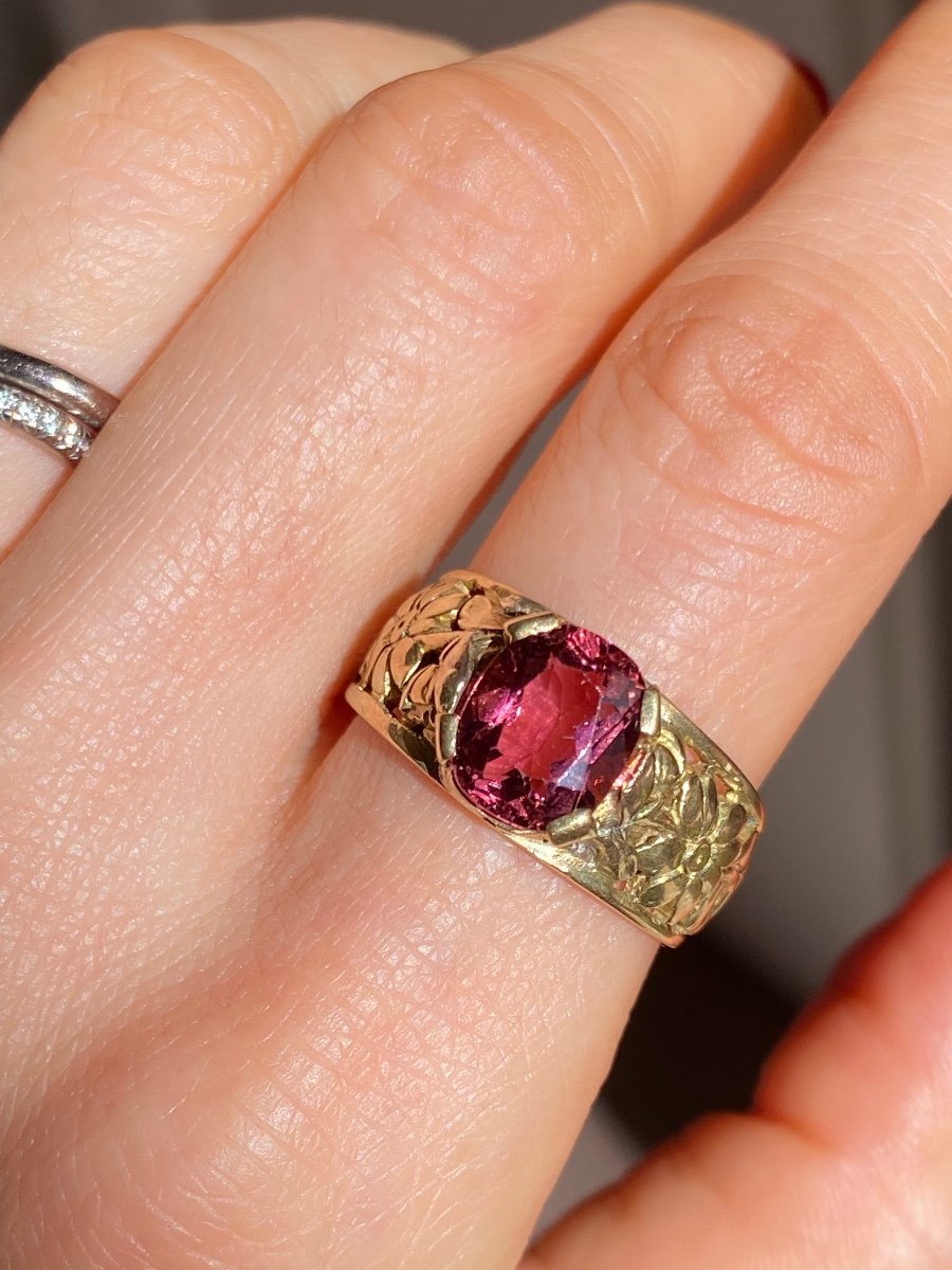 Art Nouveau Ring In 18k Yellow Gold Set With A Pink Tourmaline-photo-6