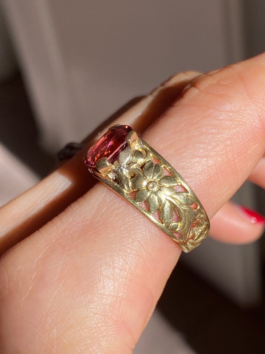 Art Nouveau Ring In 18k Yellow Gold Set With A Pink Tourmaline-photo-7