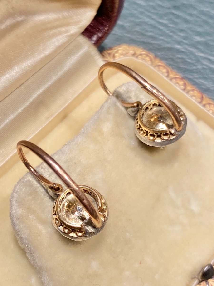 Paire De Dormeuses En Or Rose 18k  Et Argent -photo-4