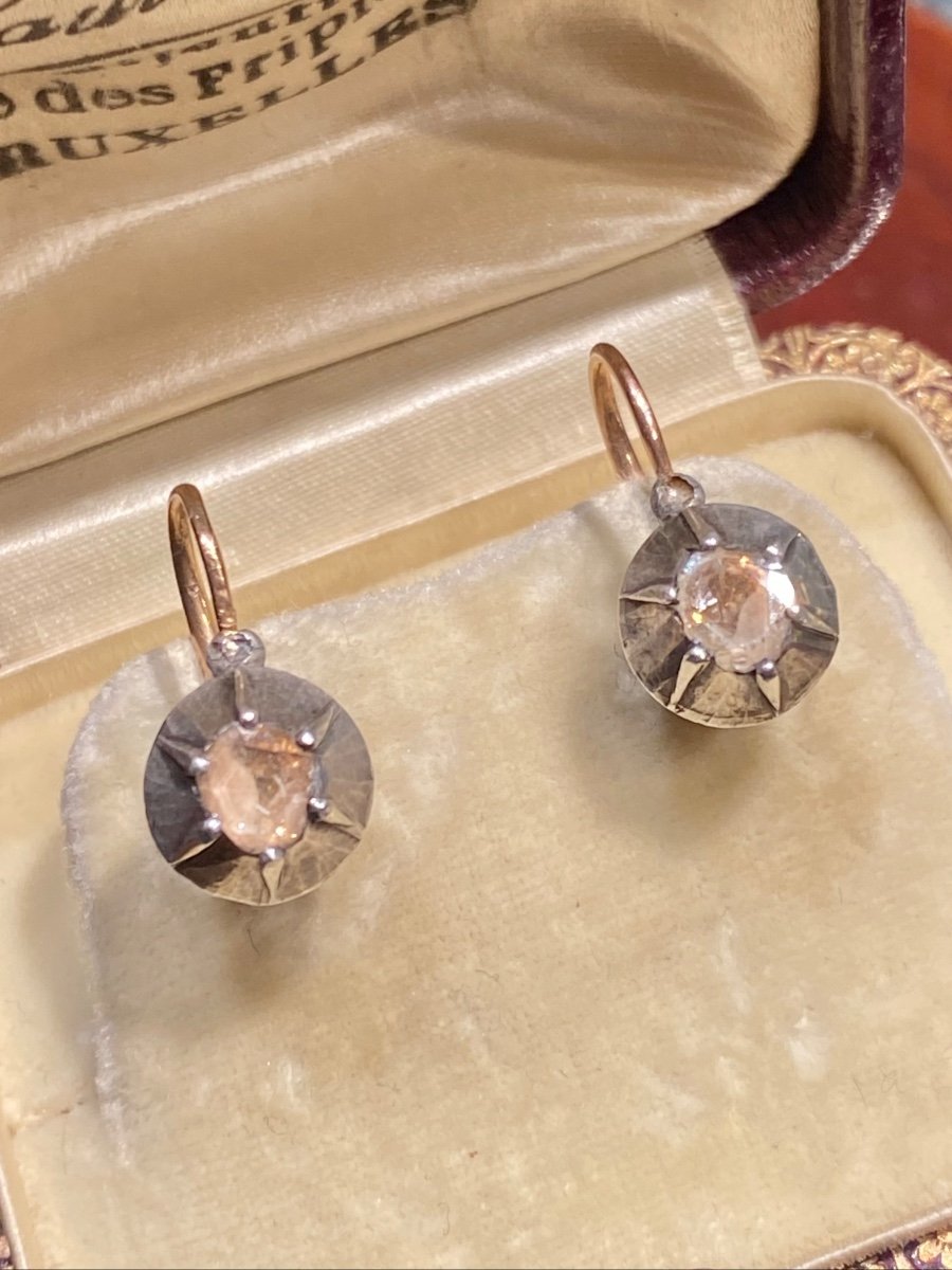 Paire De Dormeuses En Or Rose 18k  Et Argent 