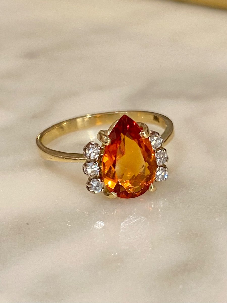 18k Yellow Gold Ring Decorated With A Citrine And Diamonds-photo-3