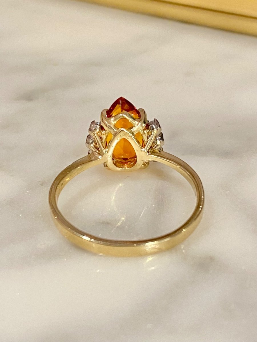 18k Yellow Gold Ring Decorated With A Citrine And Diamonds-photo-1