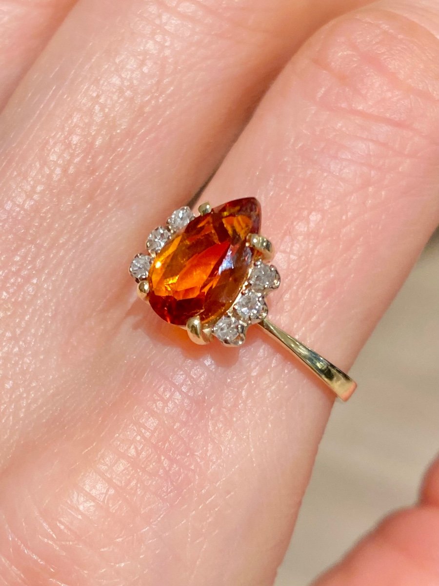 18k Yellow Gold Ring Decorated With A Citrine And Diamonds-photo-4