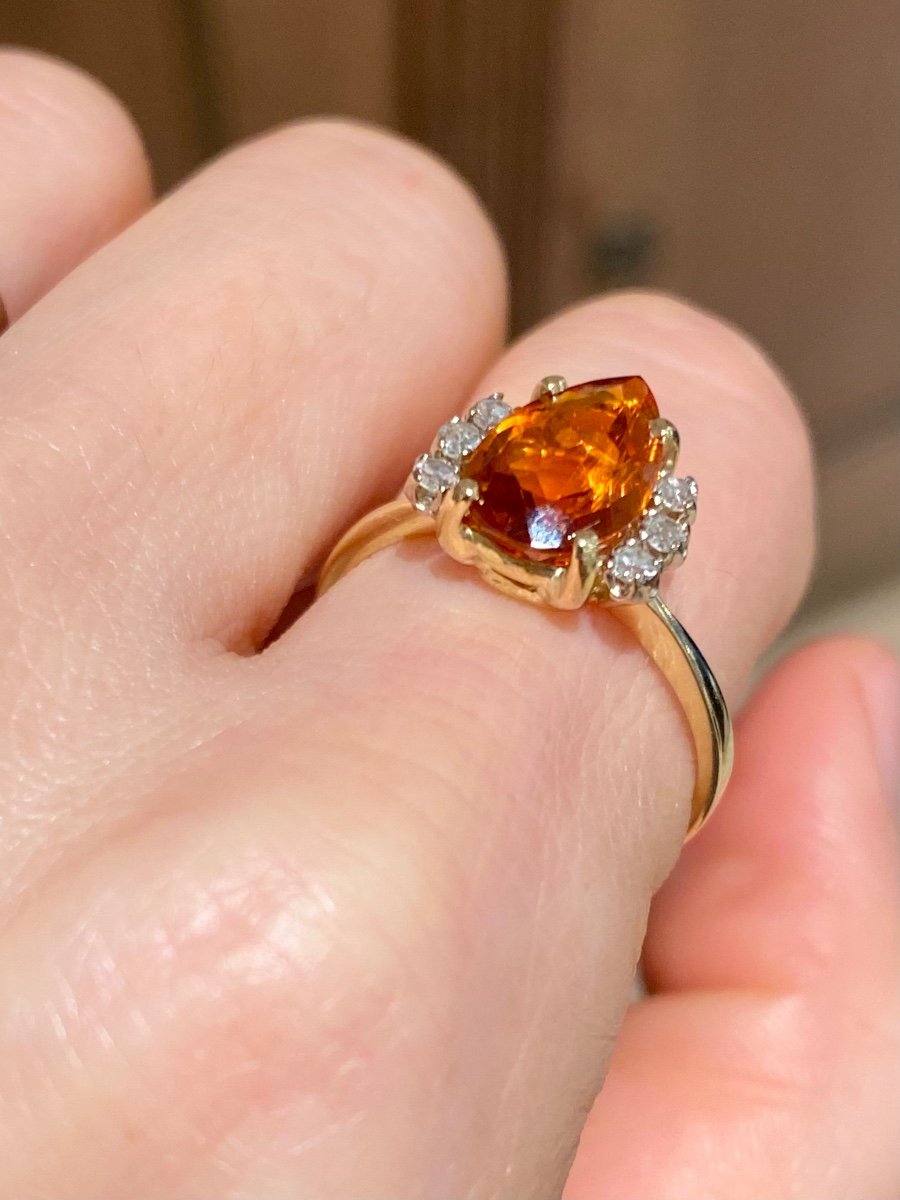 18k Yellow Gold Ring Decorated With A Citrine And Diamonds-photo-5